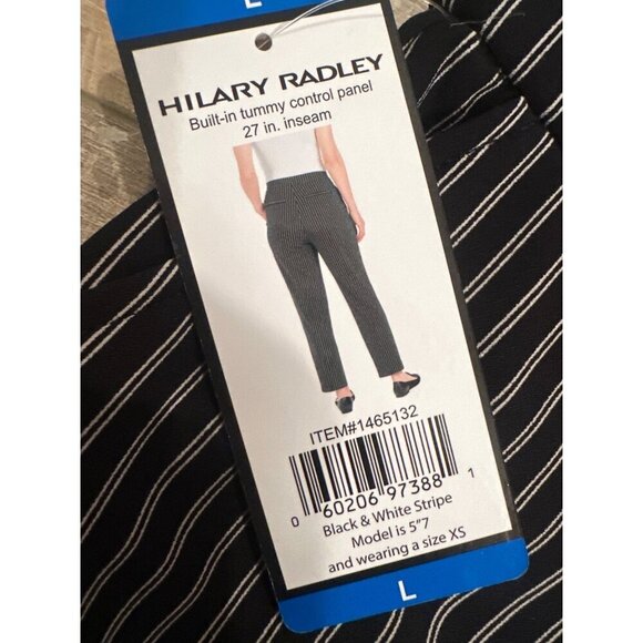Hilary Radley Womens Black & White Striped Tummy Control Pants L NEW - Picture 5 of 8